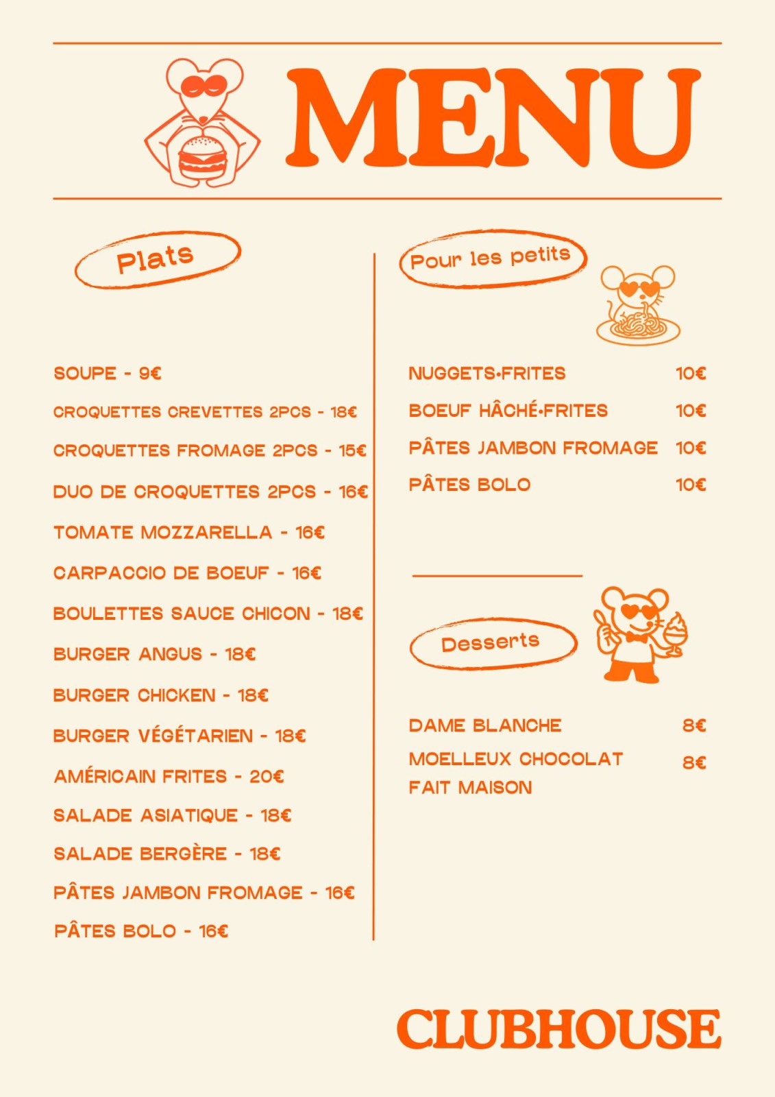 Disponible midi et soir (excepté vendredi soir et samedi soir)